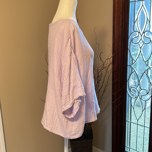 Eileen Fisher Lilac Organic Cotton Gauze Textured Crew Neck SS top szXL - Picture 3 of 11